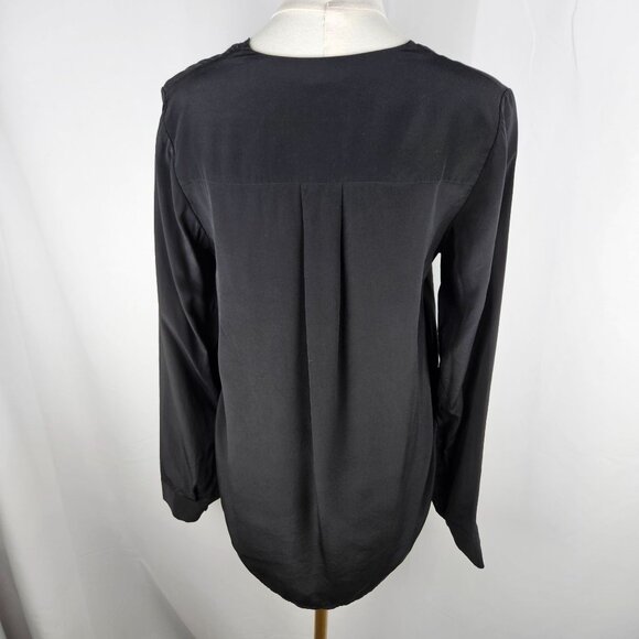 Vince Silk Blouse Small Picot Edge V-Neck Black Long Sleeve Quiet Luxury Career - Picture 5 of 11